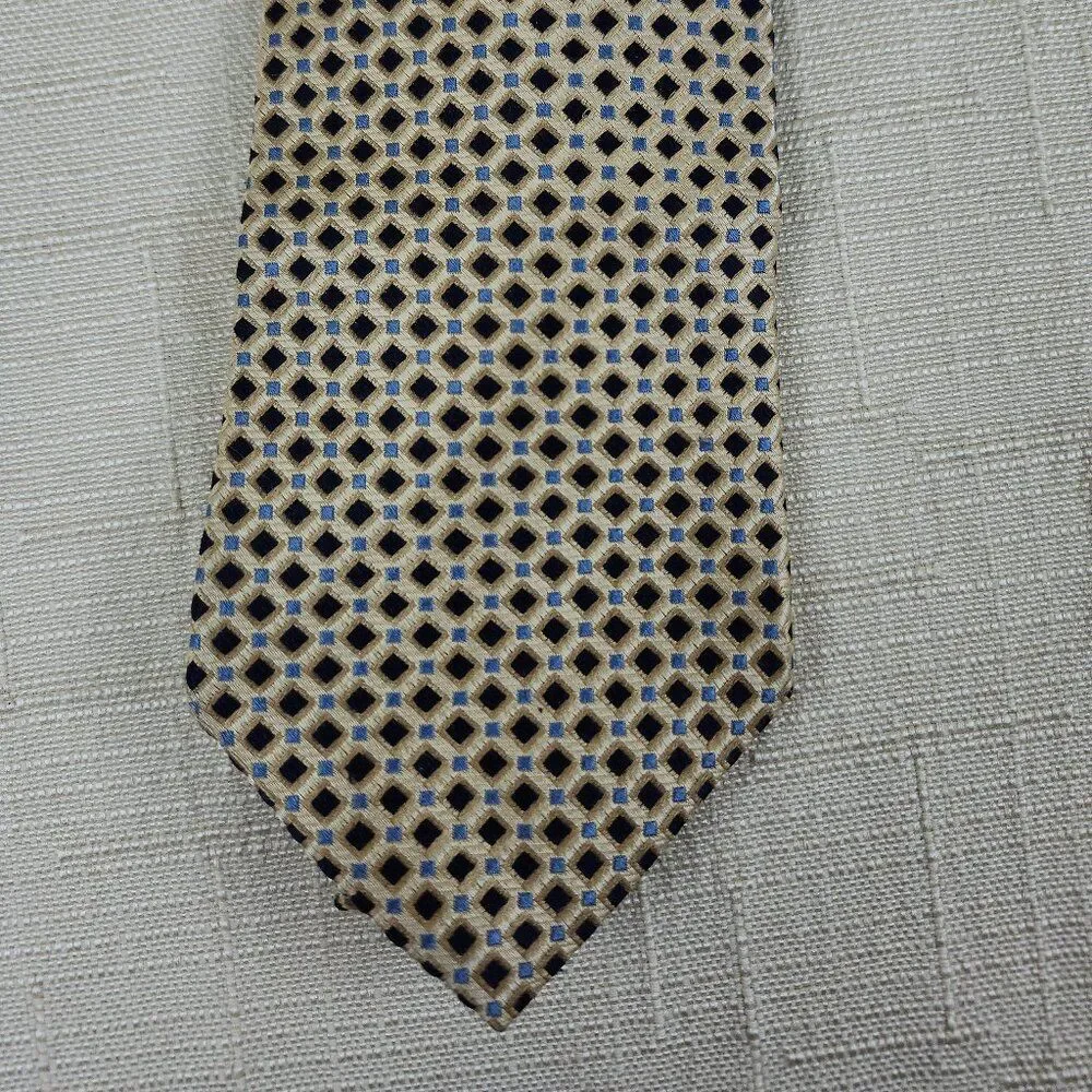Vintage Tommy Hilfiger 100% Silk Necktie, Navy & Blue Diamond on Gold Background